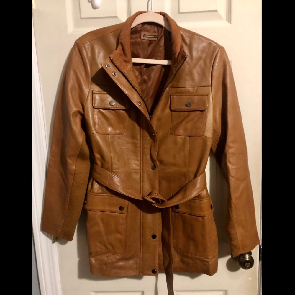 J. McLaughlin Genuine Leather Trench Coat L